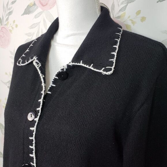 Vintage In Stitches Black Knit Holiday Christmas Cardigan Sweater womens L large - Picture 3 of 9